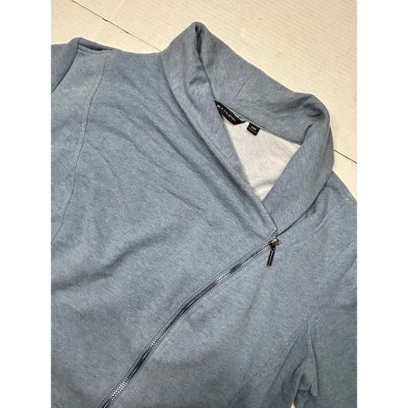 H by Halston Womens 22W Blue Asymmetrical Zip Knit Jacket Moto Blazer Stretch - Picture 4 of 10